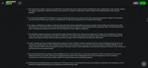 Jackpot Raider payout terms explaining withdrawal processing