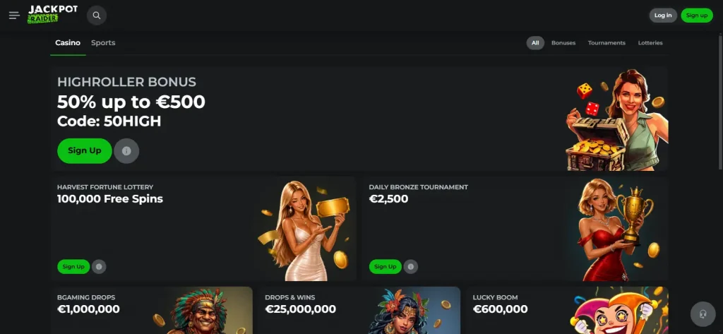 Jackpot Raider promotional panel displaying the welcome offer