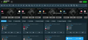 Jackpot Raider sportsbook navigation with a selection of betting markets