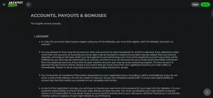 Jackpot Raider verification terms concerning identity and payment evidence