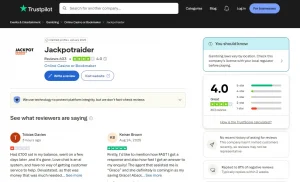 Trustpilot profile for www.jackpotraider.com showing its TrustScore and review count
